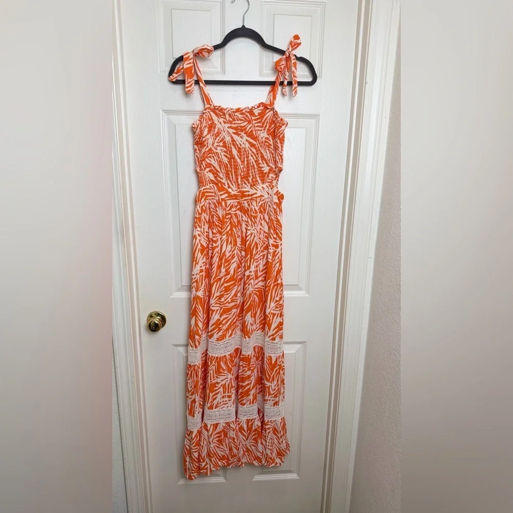 SINCERELY JULES tropical leaf print maxi dress eyelet trim